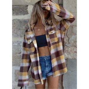 Spell & The Gypsy Cabana Maverick Flannel Button Up Shirt Plaid Boho Top Sz XL